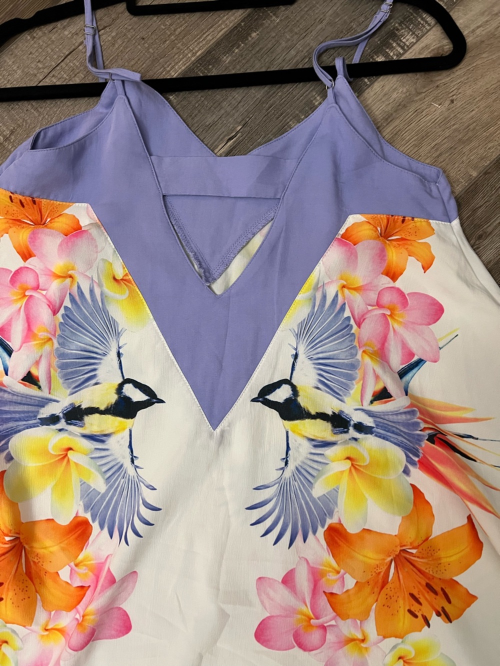 White Floral & Bird Mini Dress with Lavender Bodice size XS NWOT - Picture 5 of 11